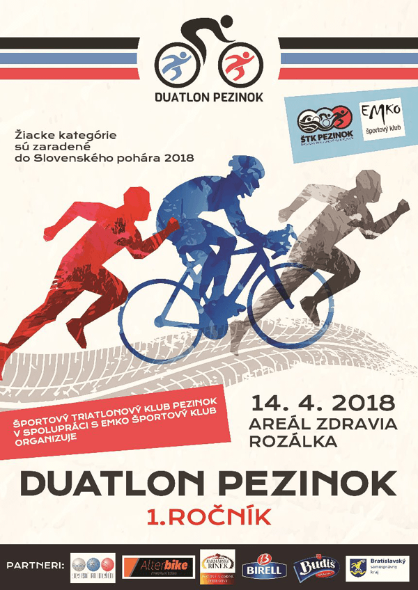 Športový triatlonový klub Pezinok v spolupráci s EMKO Športový klub organizuje Duatlon Pezinok 2018. Žiacke kategórie sú zaradené do Slovenského pohára 2018. 1. ročník. 14. 4. 2018 Areál zdravia Rozálka