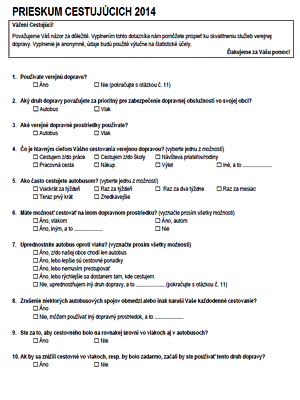 Prieskum cestujúcich 2014 - dotazník