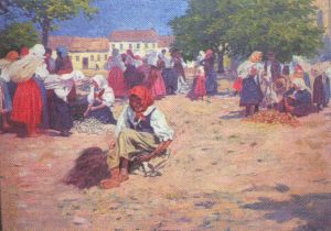 Gustáv Mallý: Pezinský trh (r. 1909, olej na plátne)